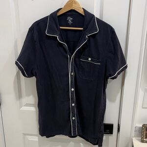 J. Crew Dark Blue Casual Shirt with White Piping